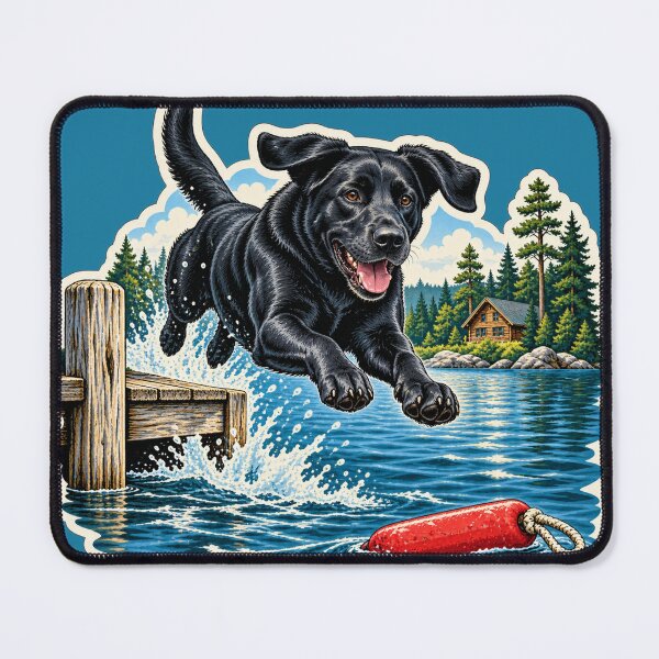 Item preview, Black Lab Dock Jumper Lake Dog Sticker designed and sold by WaynesCave.