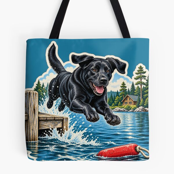 Item preview, Black Lab Dock Jumper Lake Dog Sticker designed and sold by WaynesCave.