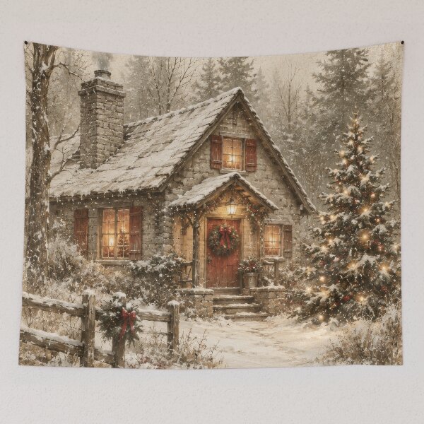 Item preview, Cozy Christmas Cottage in a Snowy Winter Forest designed and sold by scicilysimonee.