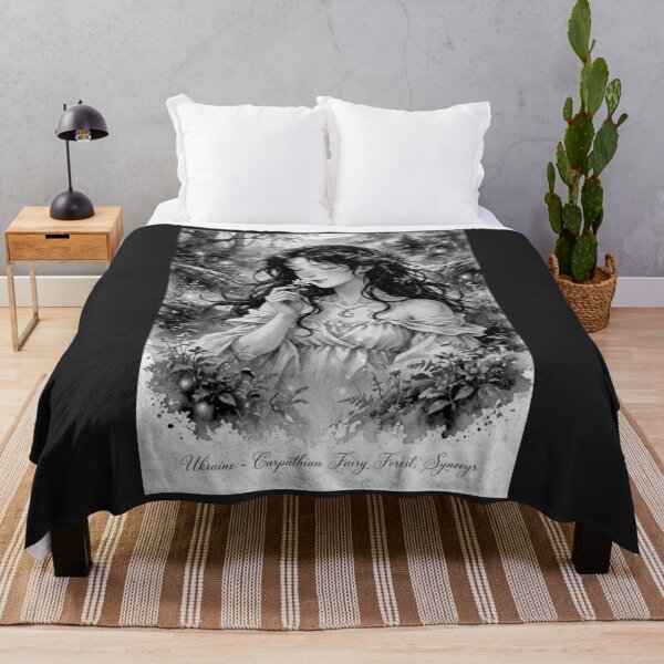 Item preview, Ukraine Synevyr Carpathian Mountains Travel Adventure with Red Haired Woman Smelling a Wildflower in a Magical Forest Lake European Nature Wanderlust designed and sold by DibujandoPorfa.