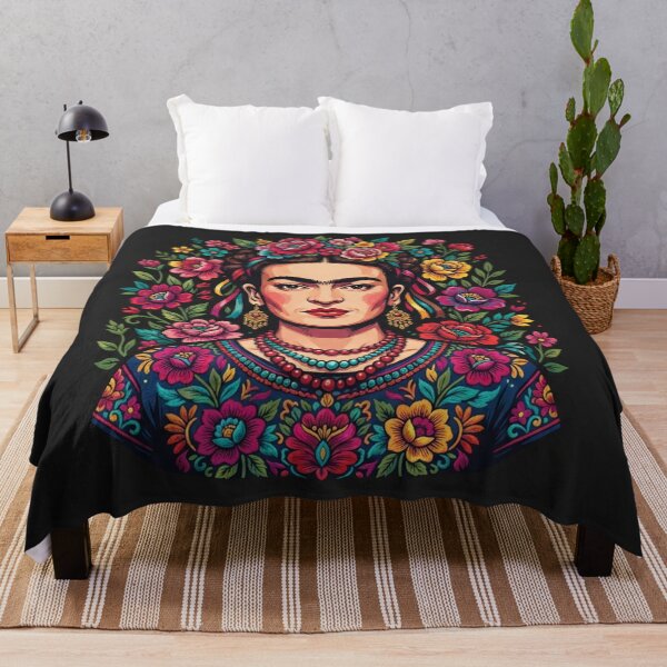 Artikelvorschau, Frida Kahlo Porträt mit bunten Blumen entworfen und verkauft von Owcomm.