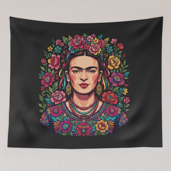 Item preview, Frida Kahlo Portrait With Colorful Flowers designed and sold by Owcomm.