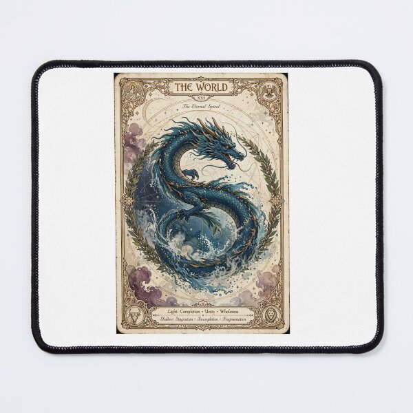 Item preview, The World XXI Tarot Card - The Eternal Spiral Blue Dragon designed and sold by ExpressoJungle.