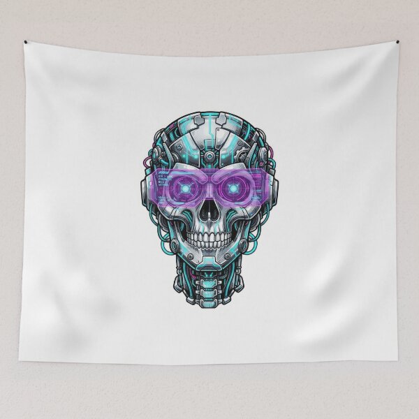 Item preview, Cyberpunk Cyborg Skull Neon HUD Visor Art designed and sold by Rahat3344.