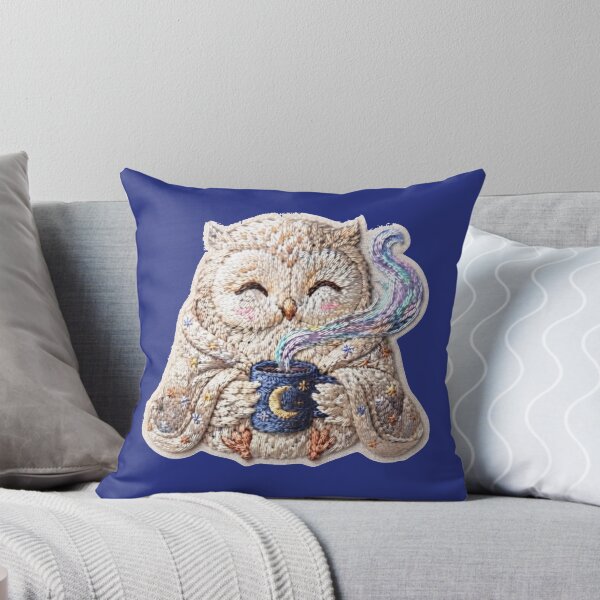 Item preview, Cute Embroidered Owl Drinking Hot Cocoa - Cozy Winter Cottagecore Aesthetics designed and sold by Emanemoo.
