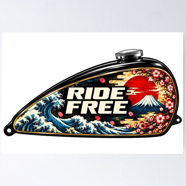 Item preview, Japanese Motorcycle Tank – Ride Free Japanese Streetwear Art designed and sold by KASUMINK.