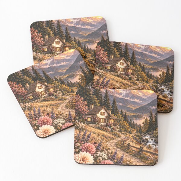 Item preview, Mountain Cottage Among Autumn Wildflowers designed and sold by scicilysimonee.