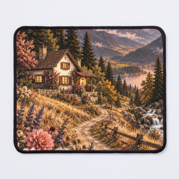 Item preview, Mountain Cottage Among Autumn Wildflowers designed and sold by scicilysimonee.