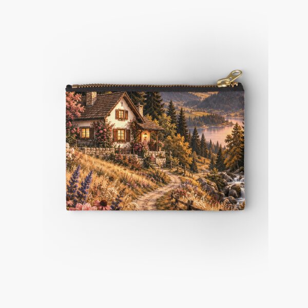 Item preview, Mountain Cottage Among Autumn Wildflowers designed and sold by scicilysimonee.