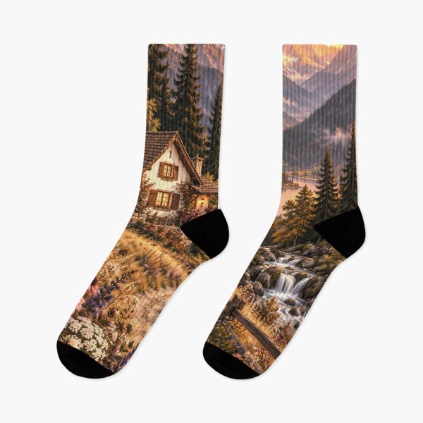 Item preview, Mountain Cottage Among Autumn Wildflowers designed and sold by scicilysimonee.