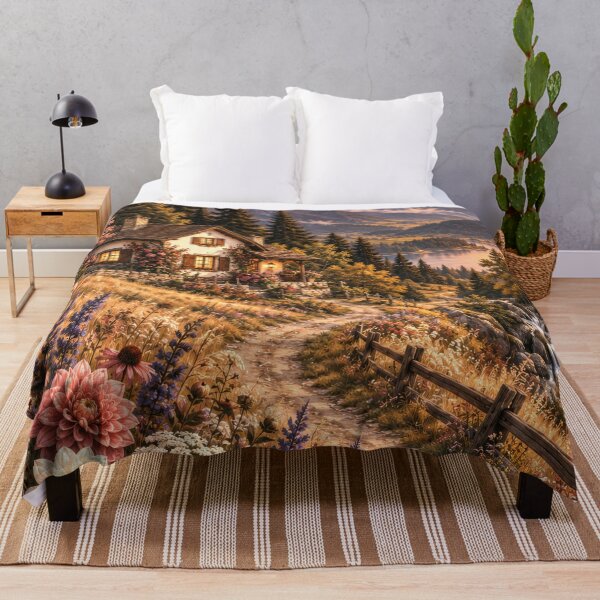 Item preview, Mountain Cottage Among Autumn Wildflowers designed and sold by scicilysimonee.