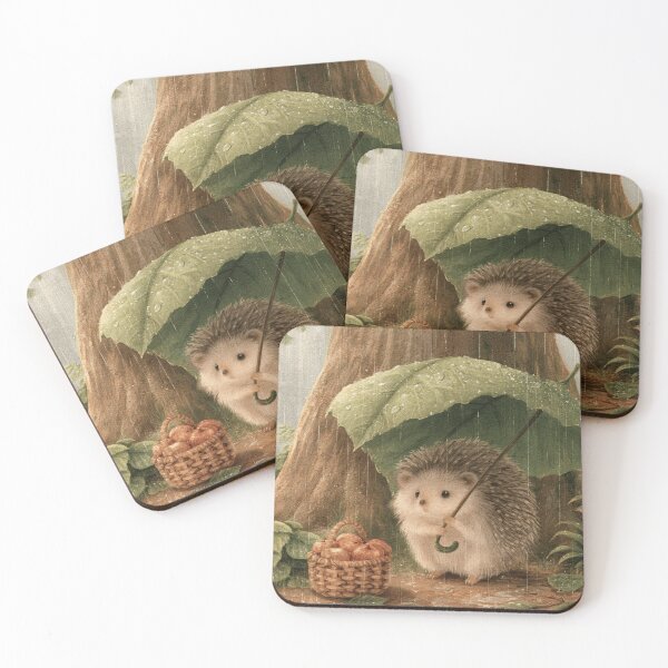 Item preview, Cottagecore Hedgehog Rain Art designed and sold by PastellFable.