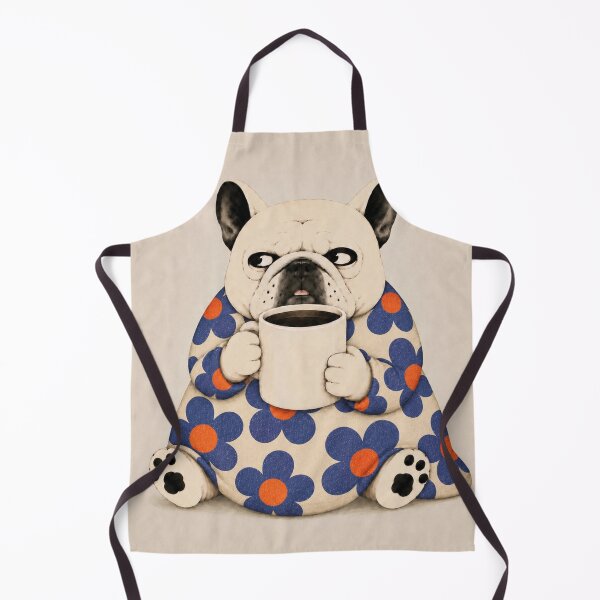 Item preview, Grumpy French Bulldog with Coffee – Retro Blue Floral Frenchie designed and sold by joycrysstudio.