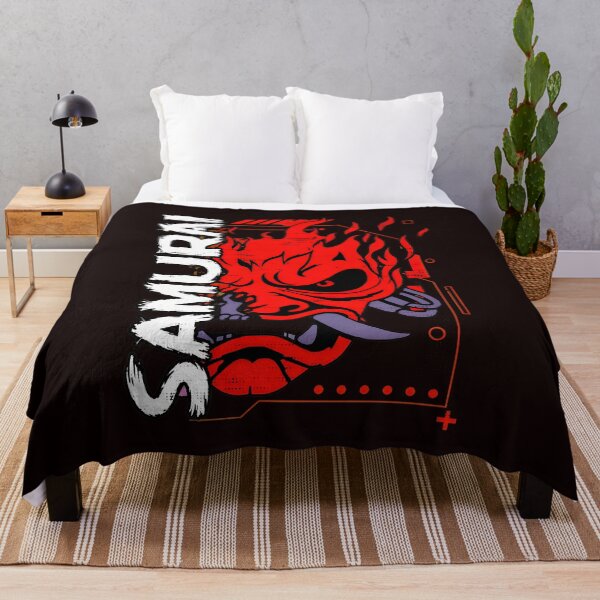 Item preview, Samurai Demon Mask Flames Cyberpunk Rock Art designed and sold by FlipStrawSpot.