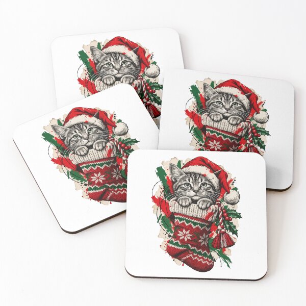 Item preview, The Curious Cat Rests Inside the Christmas Stocking designed and sold by Honu2025.