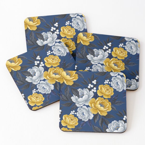 Item preview, Moody Navy and Mustard Painted Floral Pattern designed and sold by arteresting-art.