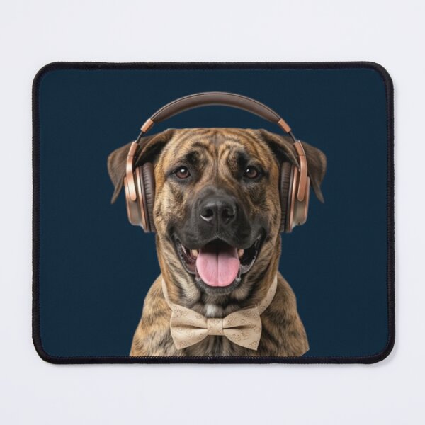 Item preview, Dapper Cimarrón Uruguayo Dog with Bronze Headphones designed and sold by Sulco Design.