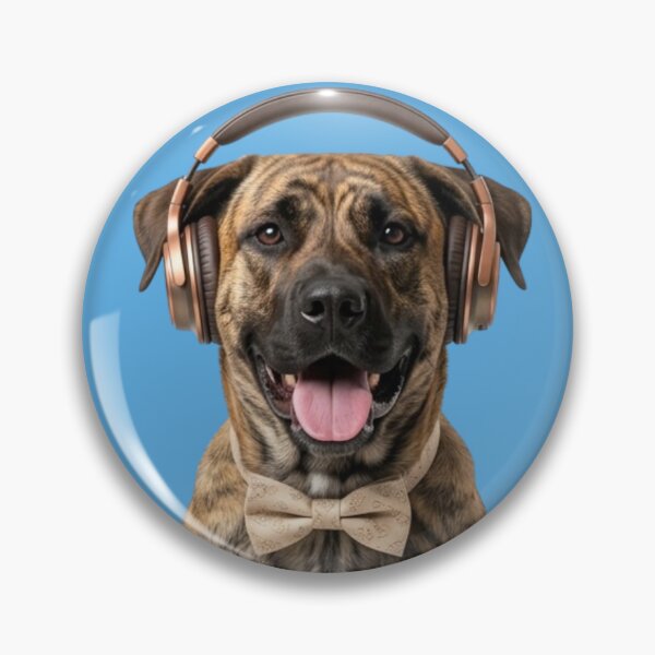 Item preview, Dapper Cimarrón Uruguayo Dog with Bronze Headphones designed and sold by Sulco Design.