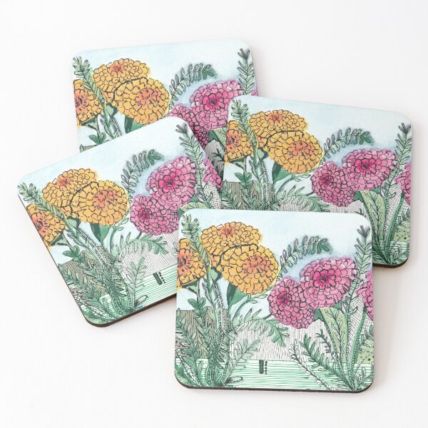 Item preview, Hand Drawn Gold and Pink Marigol Flowers  designed and sold by Anna  Mills.