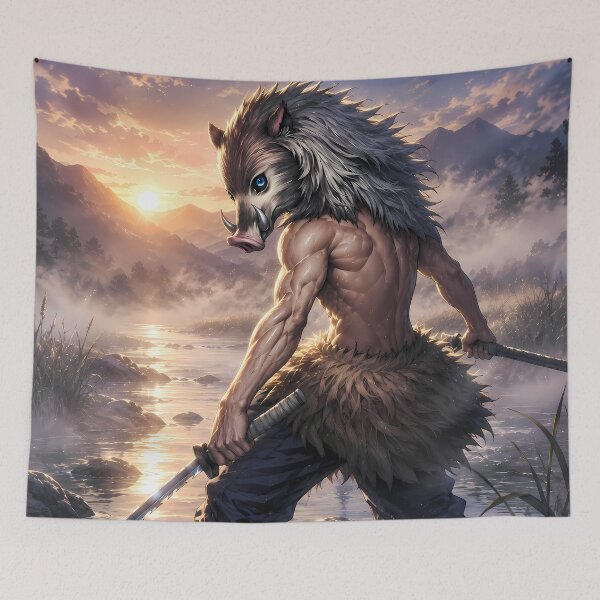 Item preview, Inosuke Hashibira Demon Slayer Misty River Sunrise designed and sold by SolenneAzur.
