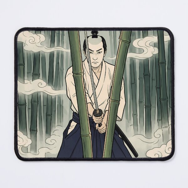 Item preview, Samurai Cleaving Bamboo in Misty Forest designed and sold by TokyoUkiyoHouse.
