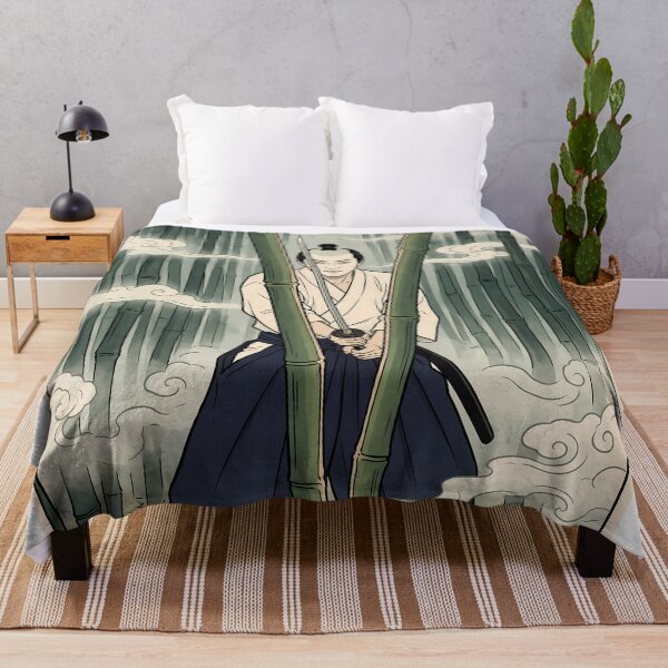 Item preview, Samurai Cleaving Bamboo in Misty Forest designed and sold by TokyoUkiyoHouse.