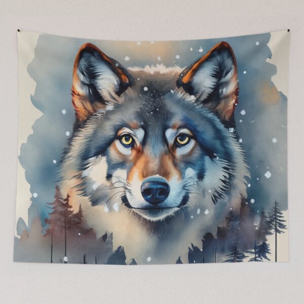 Item preview, Wolf Portrait Above Snowy Pines designed and sold by Gustavo Navarro.