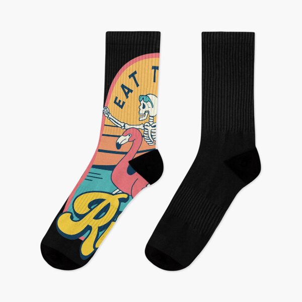 Item preview, Eat The Rich Skeleton Flamingo Sunset Tropical Art designed and sold by FlorianZieme.