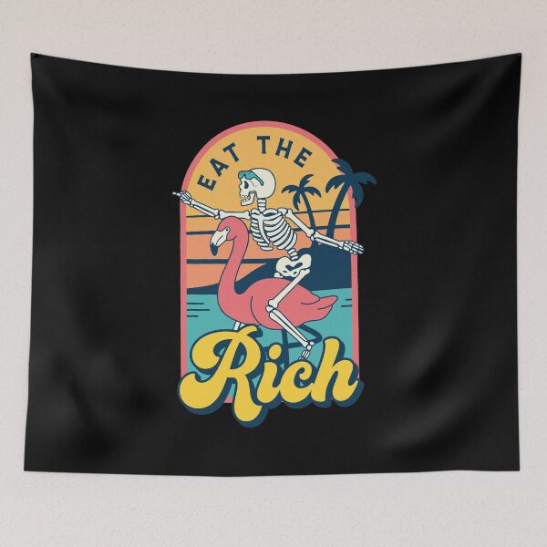 Item preview, Eat The Rich Skeleton Flamingo Sunset Tropical Art designed and sold by FlorianZieme.