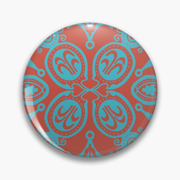Item preview, Abstract symmetrical hand drawn design in Turquoise and Terracotta colors designed and sold by Candie Witherspoon.