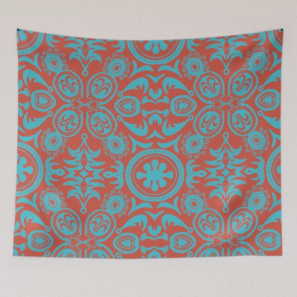 Item preview, Abstract symmetrical hand drawn design in Turquoise and Terracotta colors designed and sold by Candie Witherspoon.