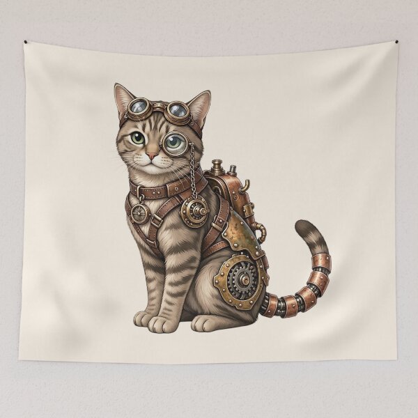 Item preview, Steampunk Cat – Mechanical Cat with Goggles and Gears designed and sold by SweetLilith.
