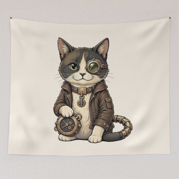 Item preview, Steampunk Cat – Mechanical Cat with Monocle and Gears designed and sold by SweetLilith.