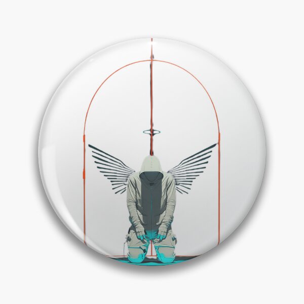 Item preview, Kneeling Cyber Angel in Charging Halo – Futuristic Redemption Art designed and sold by Alphakenon.