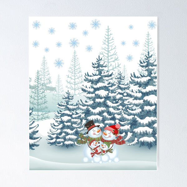 Item preview, Cute Snowman Family in Snowy Winter Forest Graphic Design designed and sold by VibranPalette.