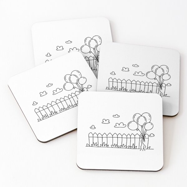Item preview, Row of balloons tied to a fence in doodle sketch designed and sold by rasagamastore.