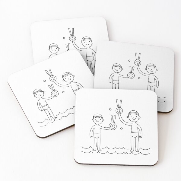 Item preview, Swimmer lifting a gold medal beside the pool in doodle sketch designed and sold by rasagamastore.