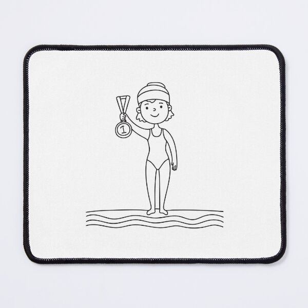 Item preview, Champion swimmer holding a medal near the pool in doodle sketch designed and sold by rasagamastore.