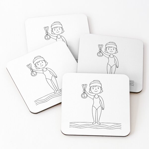 Item preview, Champion swimmer holding a medal near the pool in doodle sketch designed and sold by rasagamastore.