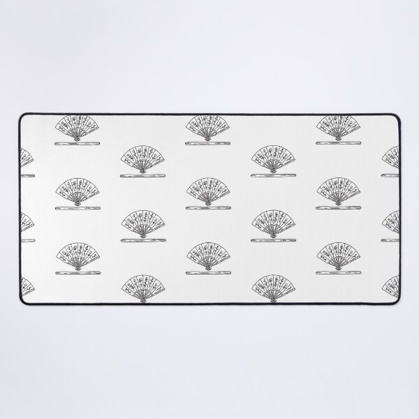 Aperçu de l'œuvre Éventail traditionnel décoré de motifs sur une étagère, croquis au trait créée et vendue par rasagamastore.