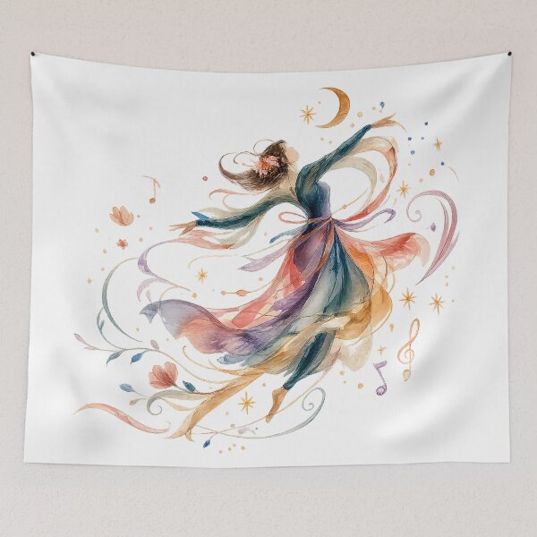 Item preview, Moonlit Melody Dancing Woman Watercolor Music Celestial Art Design designed and sold by inkoutninja.