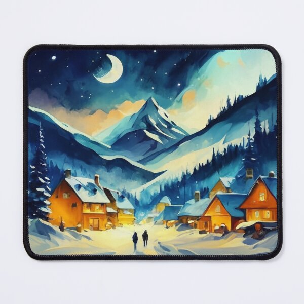 Item preview, Snowy Mountain Village at Dusk designed and sold by Gustavo Navarro.