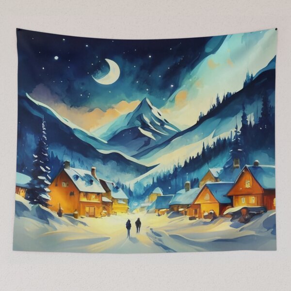 Item preview, Snowy Mountain Village at Dusk designed and sold by Gustavo Navarro.