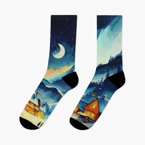 Item preview, Snowy Mountain Village at Dusk designed and sold by Gustavo Navarro.