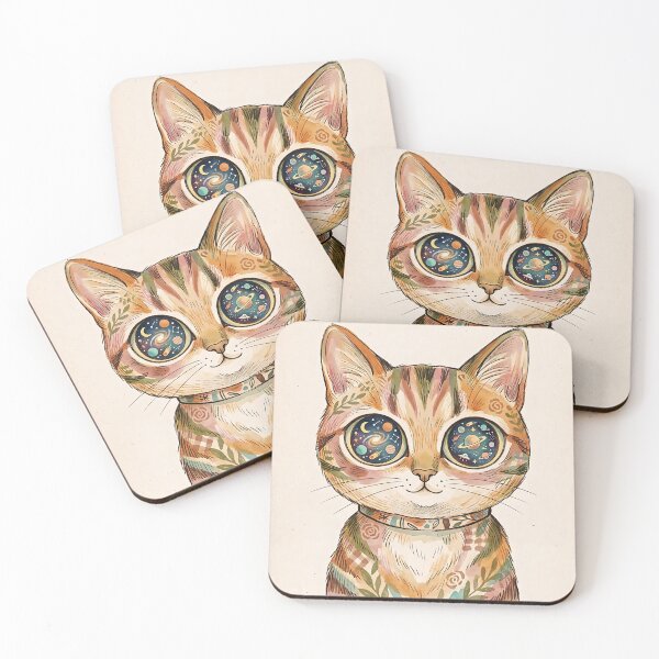 Item preview, Cosmic Galaxy Eyes Cat Vintage Floral Illustration designed and sold by ZahraaStudio.