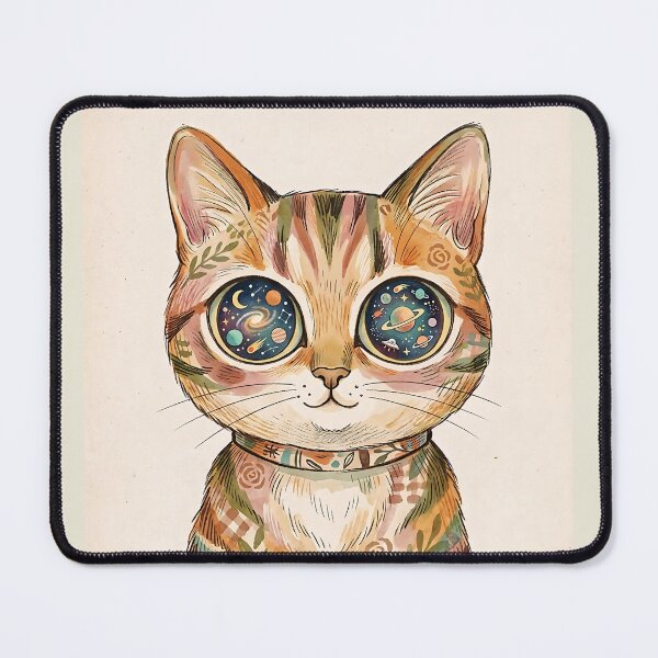 Item preview, Cosmic Galaxy Eyes Cat Vintage Floral Illustration designed and sold by ZahraaStudio.