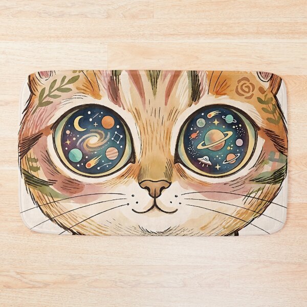 Item preview, Cosmic Galaxy Eyes Cat Vintage Floral Illustration designed and sold by ZahraaStudio.