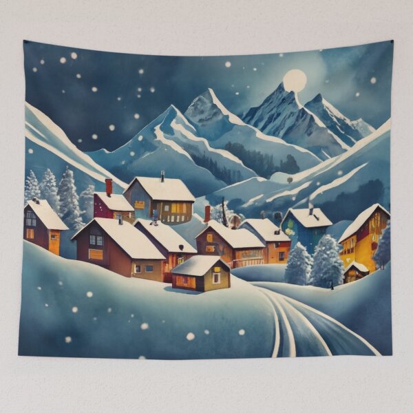 Item preview, Snowy Alpine Village Under Moonlight designed and sold by Gustavo Navarro.