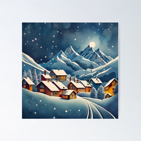 Item preview, Snowy Alpine Village Under Moonlight designed and sold by Gustavo Navarro.