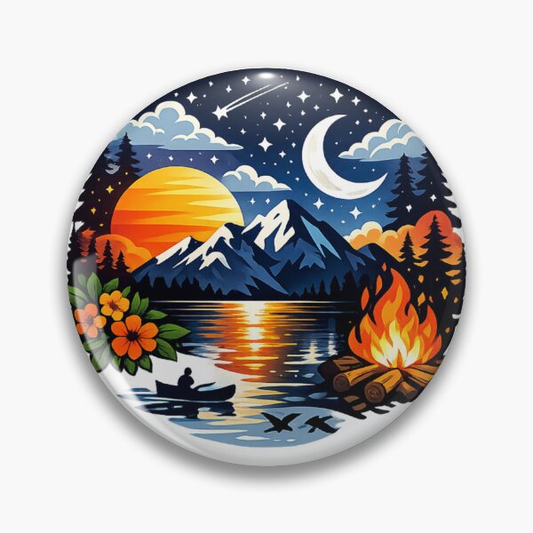 Item preview, Mountain Sunset Campfire Lake Night Sky Adventure Illustration designed and sold by Alphakenon.